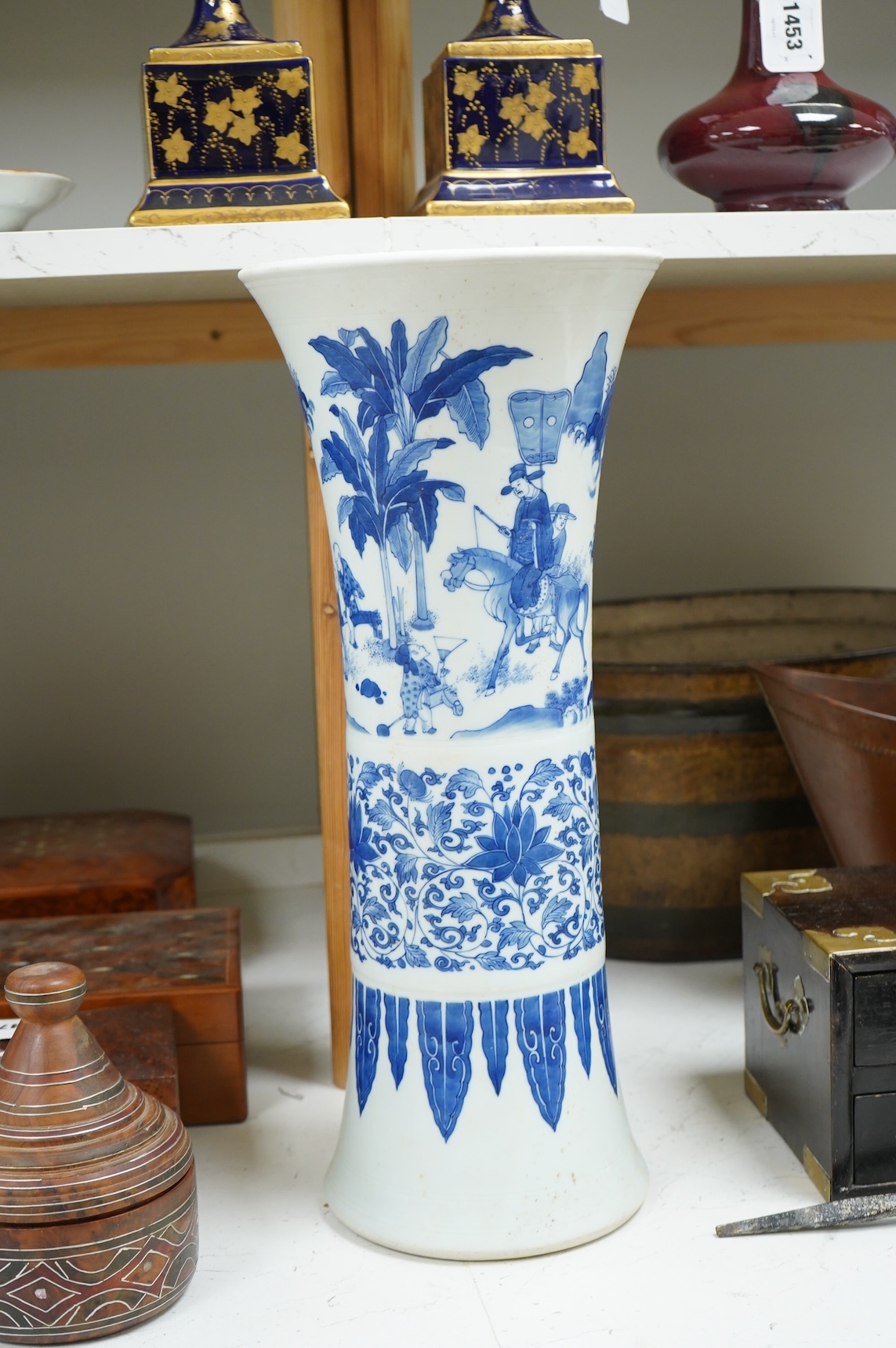 A large Chinese blue and white beaker vase, 45cm high